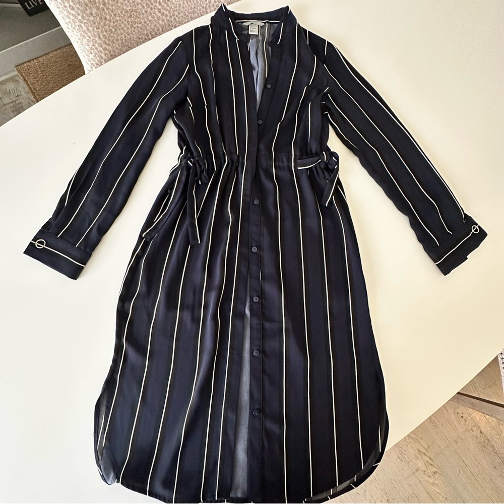 H & M Divided Long Striped Button Down Dress/ Long Shirt With Long Sleeves Size4